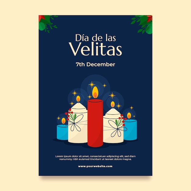 Free vector flat vertical poster template for dia de las velitas holiday