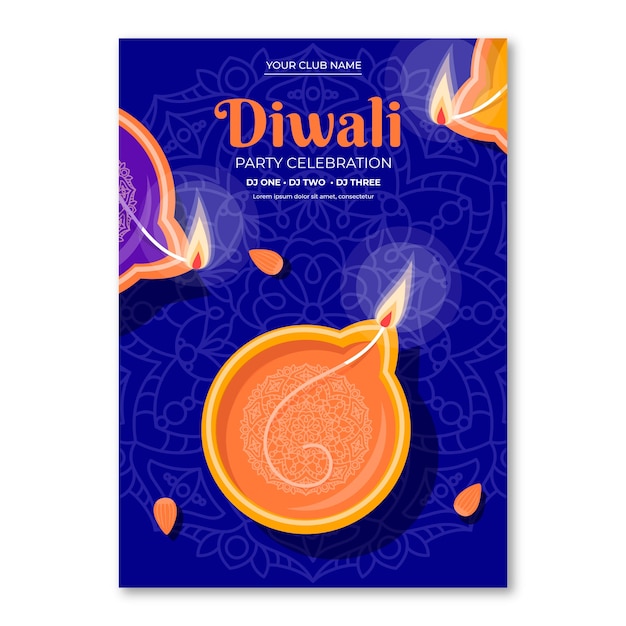 Modello di poster verticale piatto per il festival di diwali