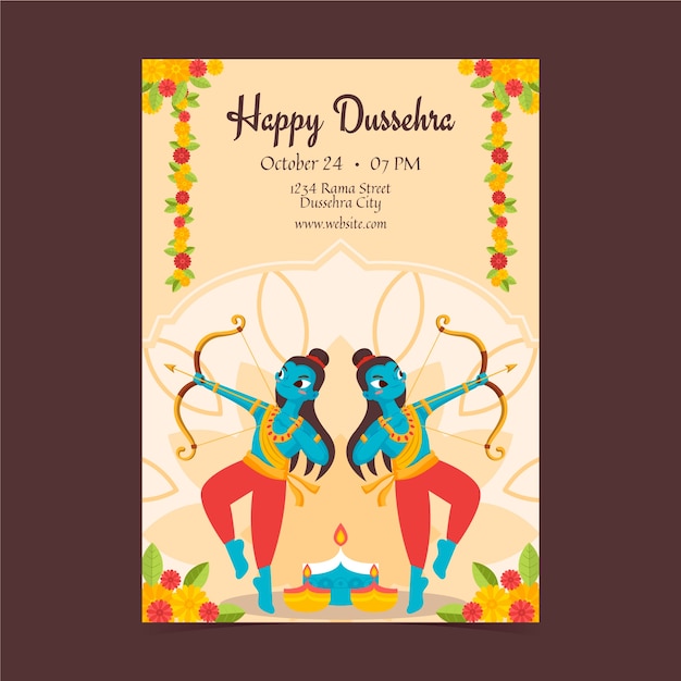 Free vector flat vertical poster template for dussehra festival celebration