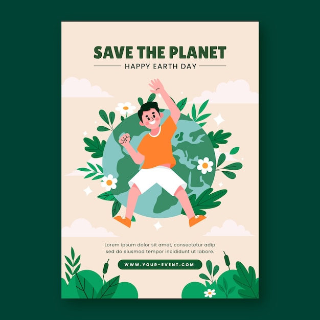 Flat vertical poster template for earth day celebration and awareness