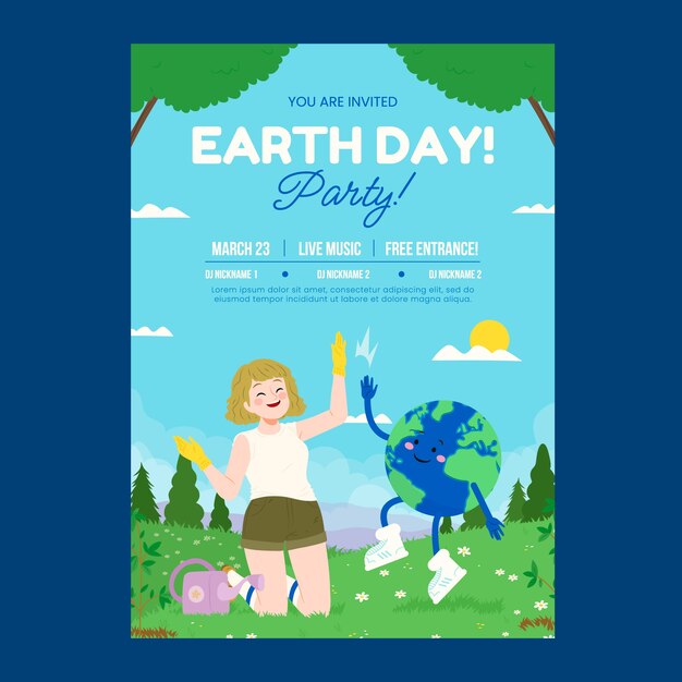 Flat vertical poster template for earth day celebration