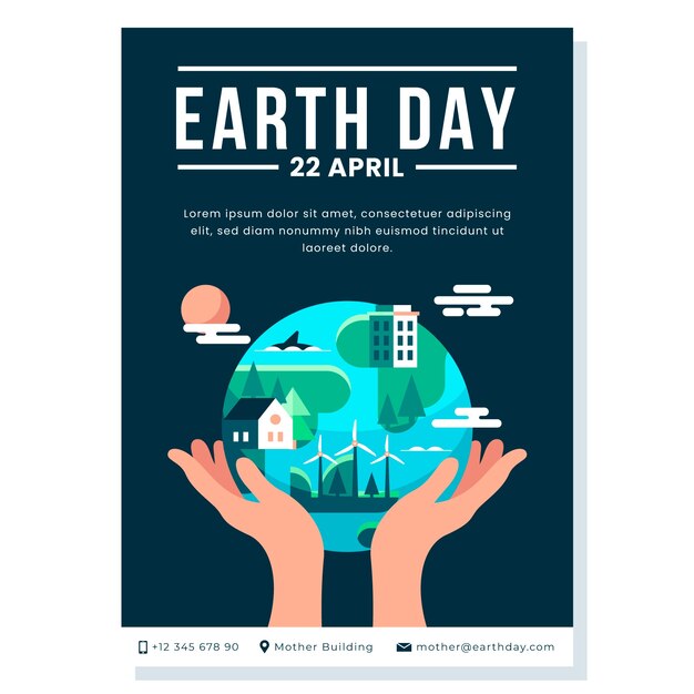 flat vertical poster template for earth day celebration