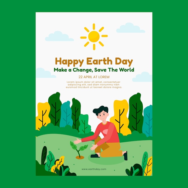 Flat vertical poster template for earth day celebration