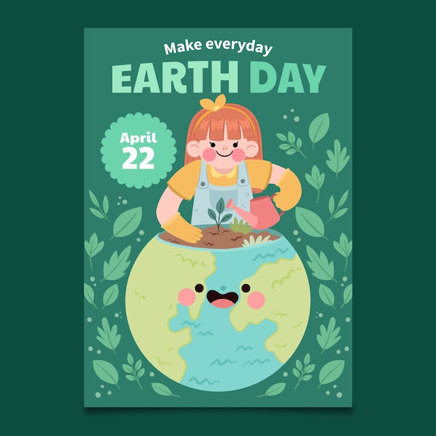 Flat vertical poster template for earth day celebration