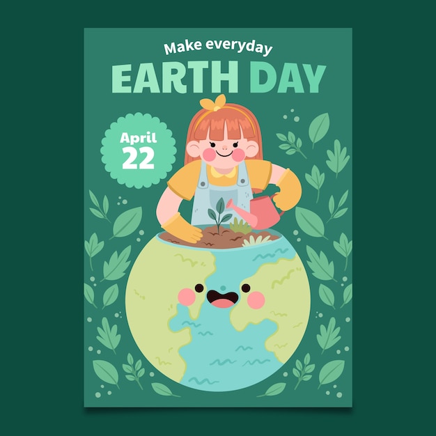 지구의 날 축하를위한 평면 수직 포스터 템플릿