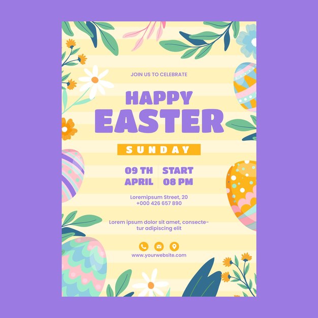 Flat vertical poster template for easter celebration