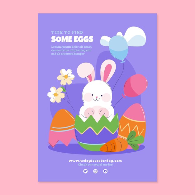 Flat vertical poster template for easter holiday celebration