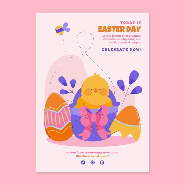 Flat vertical poster template for easter holiday celebration