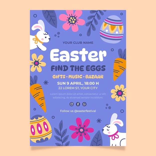 Free vector flat vertical poster template for easter holiday celebration