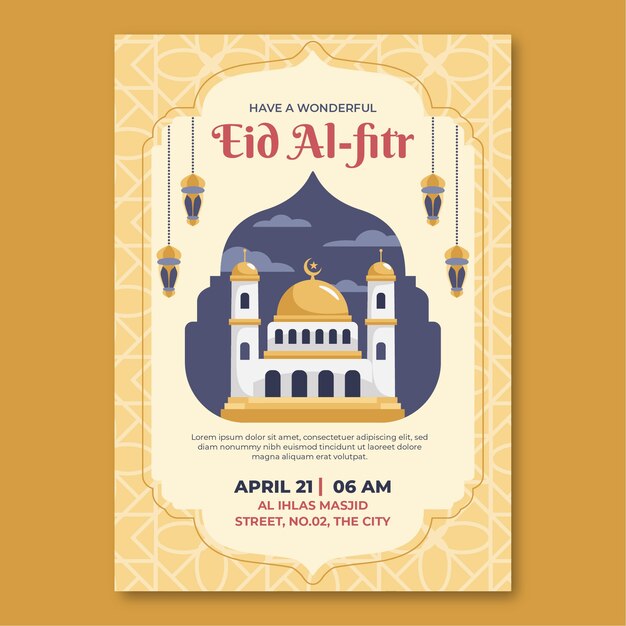 eid al-fitr 축하를 위한 평면 수직 포스터 템플릿