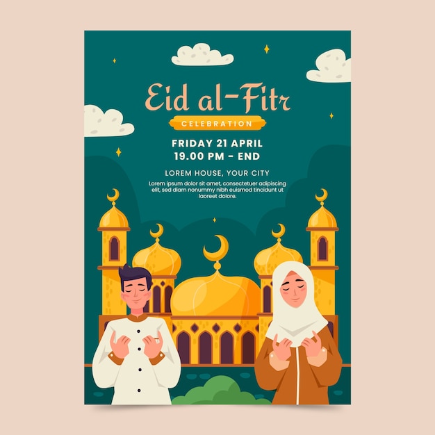 Free vector flat vertical poster template for eid al-fitr celebration