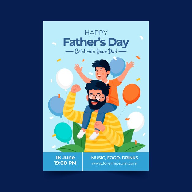 Flat vertical poster template for fathers day celebration