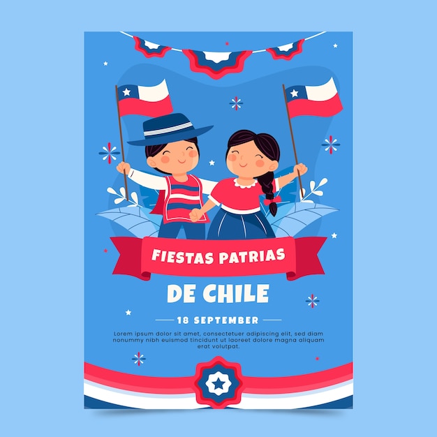 Free vector flat vertical poster template for fiestas patrias chile