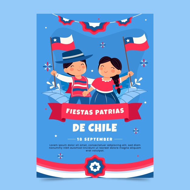 fiestas patrias 칠레를 위한 평면 수직 포스터 템플릿