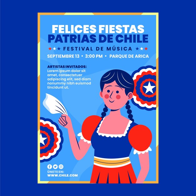 Flat vertical poster template for fiestas patrias chile