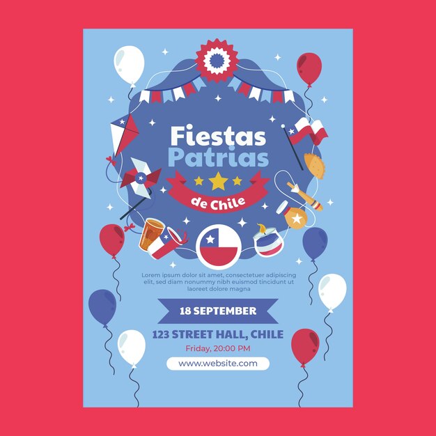 Flat vertical poster template for fiestas patrias chile