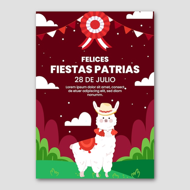 Vettore gratuito modello di poster verticale piatto per fiestas patrias cile