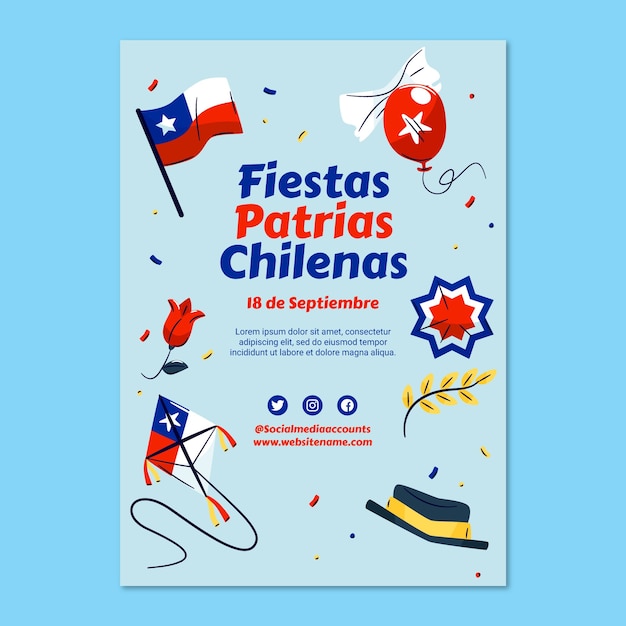 Flat vertical poster template for fiestas patrias chile