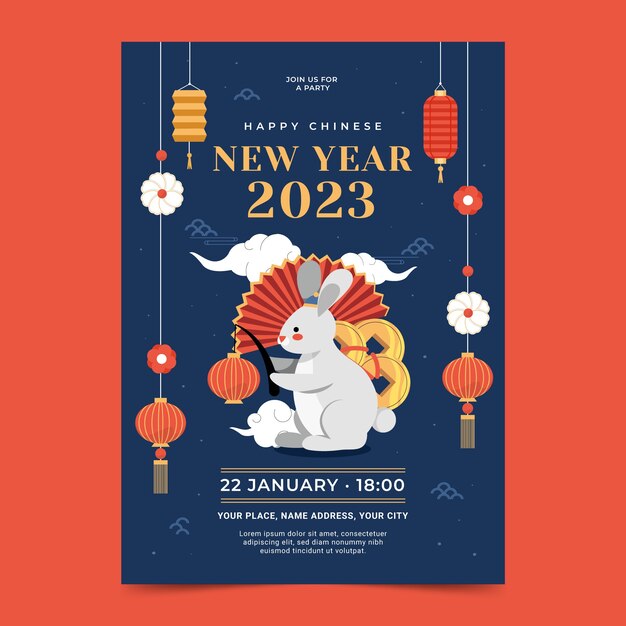 Плоский вертикальный шаблон плаката для празднования китайского нового года