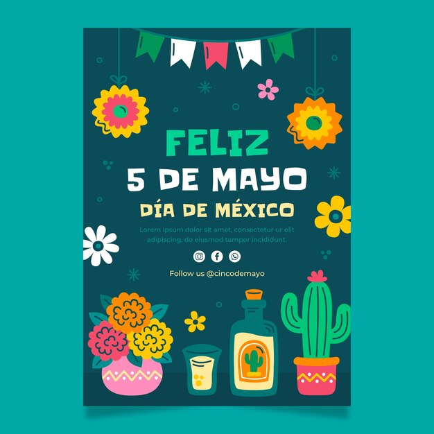 무료 벡터 cinco de mayo 축하를 위한 평면 수직 포스터 템플릿