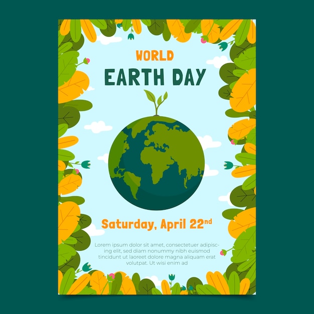 Бесплатное векторное изображение Плоский вертикальный шаблон плаката для празднования дня земли