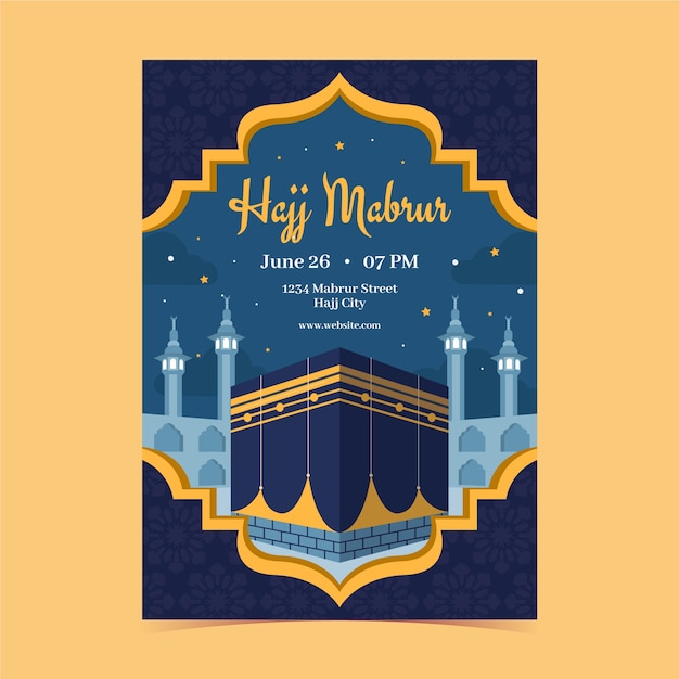 Hajj 종교 순례를위한 평면 수직 포스터 템플릿