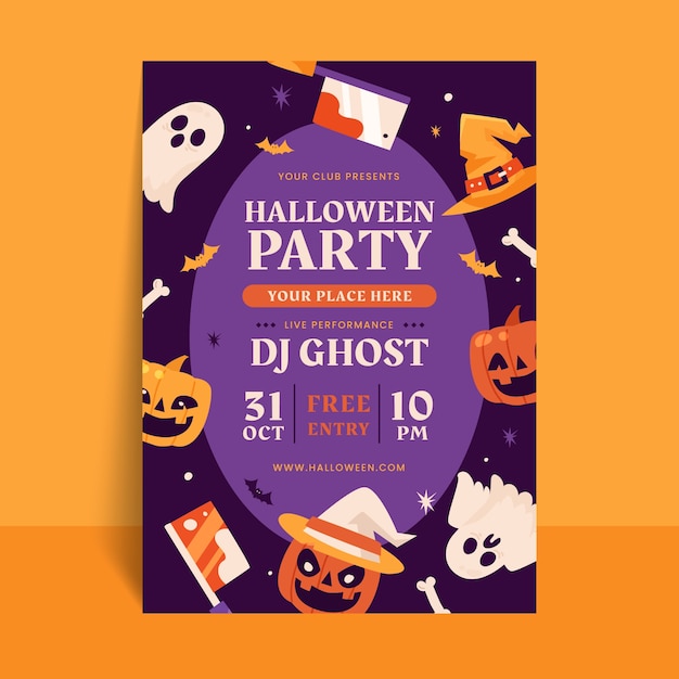 無料ベクター ハロウィーン祝賀のための平らな垂直ポスターテンプレート