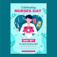 Бесплатное векторное изображение Плоский вертикальный шаблон плаката для празднования международного дня медсестер