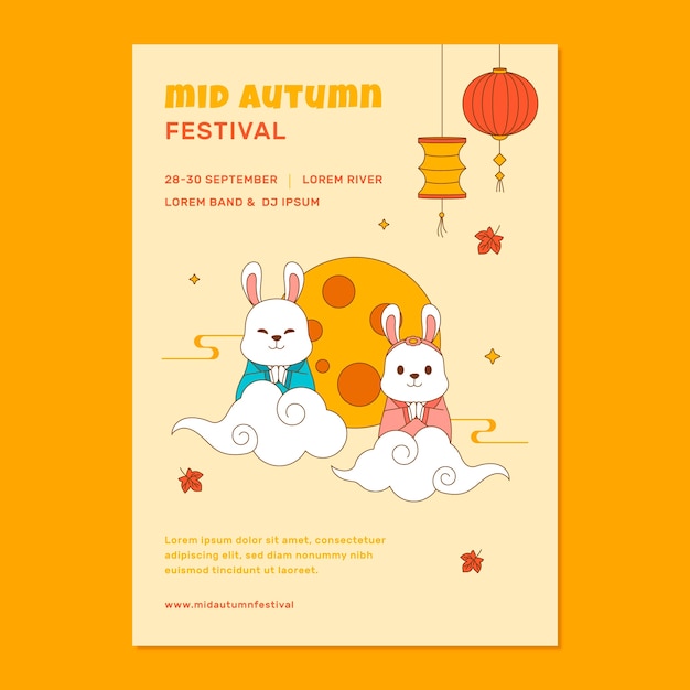 무료 벡터 한국 추석 축제 축하를위한 평면 수직 포스터 템플릿