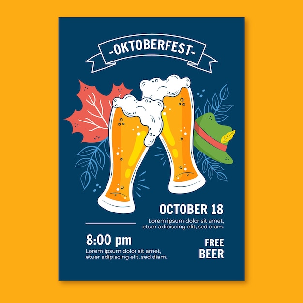 Бесплатное векторное изображение Плоский вертикальный шаблон плаката для празднования пивного фестиваля октоберфест