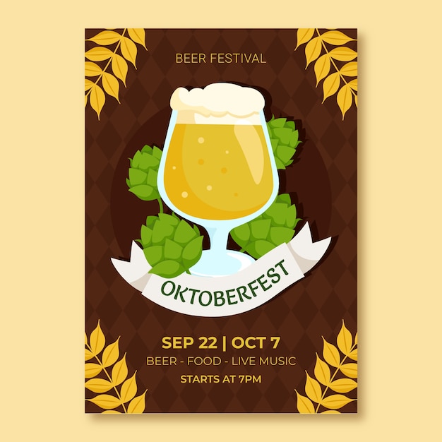 Бесплатное векторное изображение Плоский вертикальный шаблон плаката для празднования пивного фестиваля октоберфест