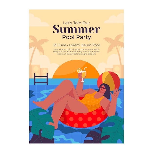여름을 위한 평면 수직 포스터 템플릿