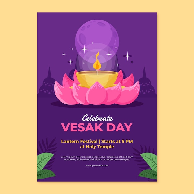 무료 벡터 vesak 축제 축하를위한 평면 수직 포스터 템플릿