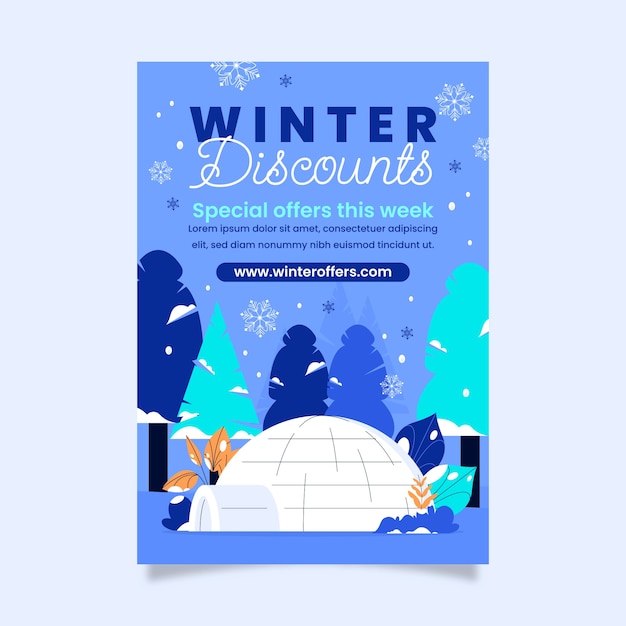 무료 벡터 겨울 시즌을 위한 평면 수직 포스터 템플릿
