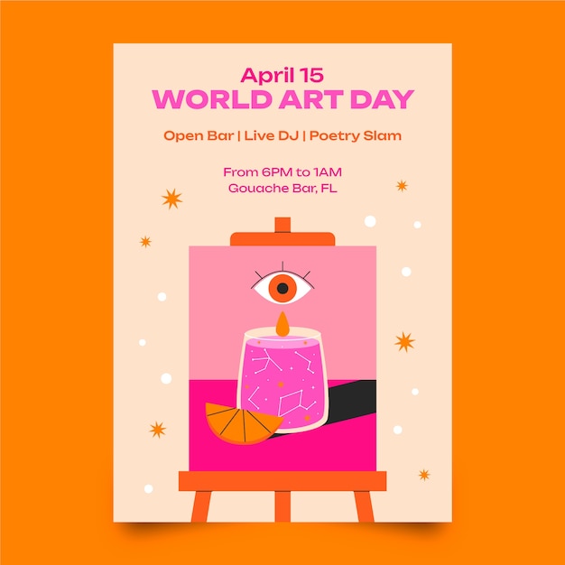 Бесплатное векторное изображение Плоский вертикальный шаблон плаката для всемирного дня искусства