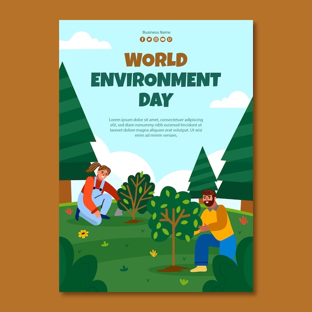 세계 환경의 날 축하를 위한 평면 수직 포스터 템플릿