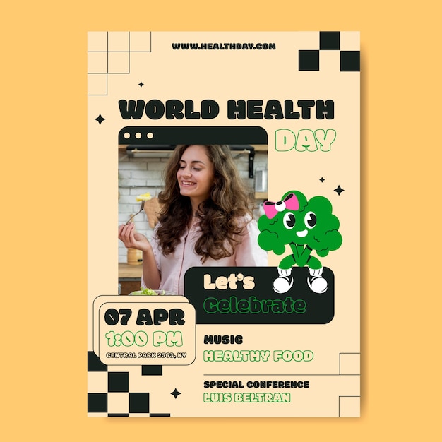 무료 벡터 세계 보건 날 을 위한 평평 한 수직 포스터 템플릿