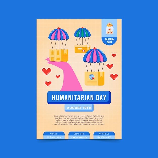 Бесплатное векторное изображение Плоский вертикальный шаблон плаката ко всемирному гуманитарному дню