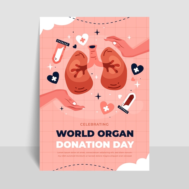 Шаблон плоского вертикального плаката ко всемирному дню донорства органов
