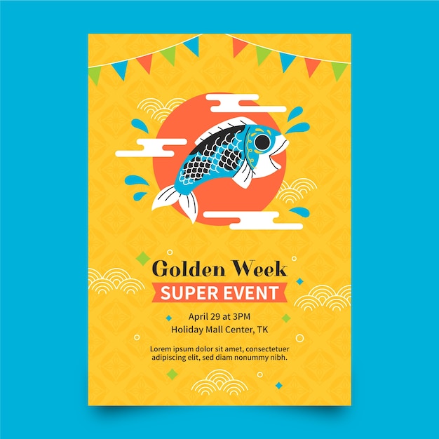 Vettore gratuito modello di poster verticale piatto per la celebrazione della settimana d'oro