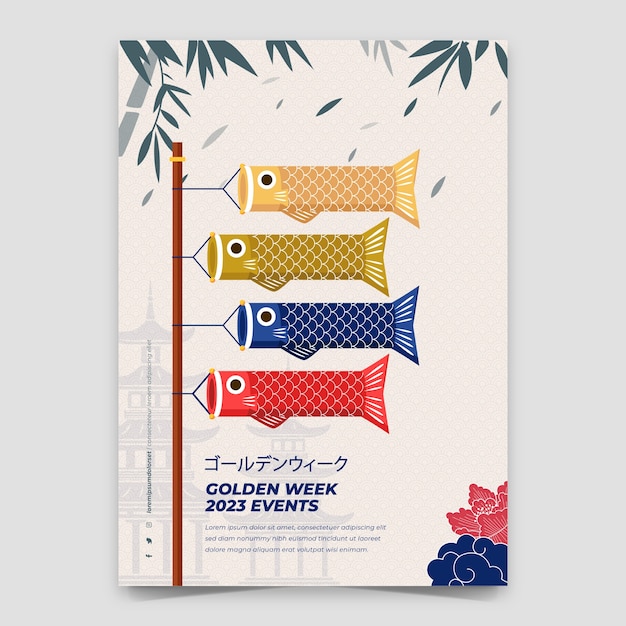 Flat vertical poster template for golden week celebration