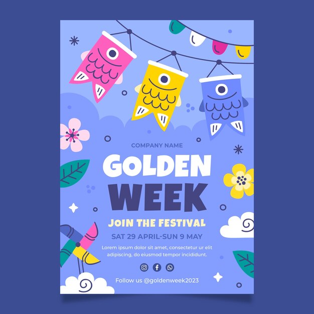 Flat vertical poster template for golden week celebration