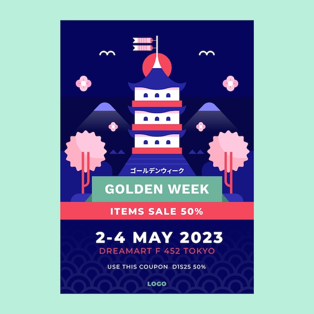 Free vector flat vertical poster template for golden week celebration