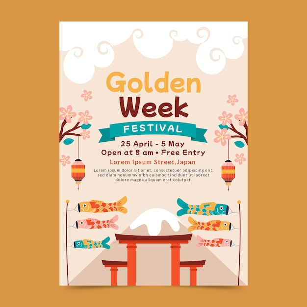 Free vector flat vertical poster template for golden week celebration