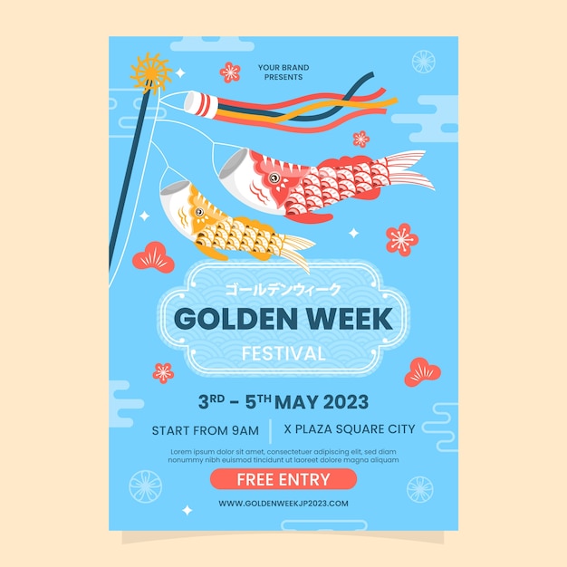 Free vector flat vertical poster template for golden week celebration