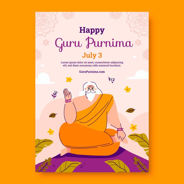 Flat vertical poster template for guru purnima celebration