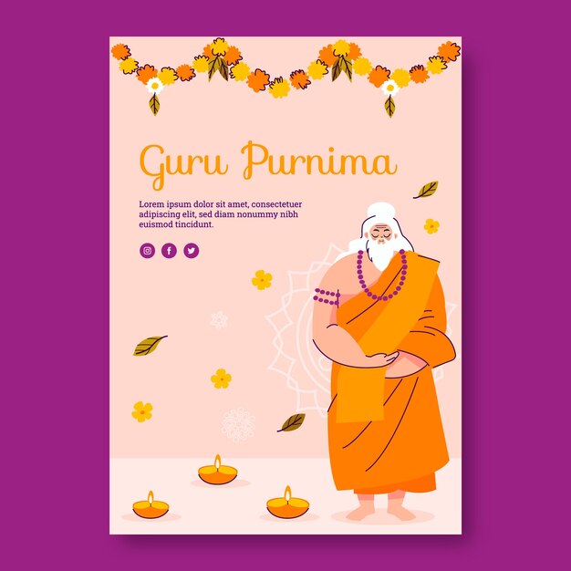 Flat vertical poster template for guru purnima celebration