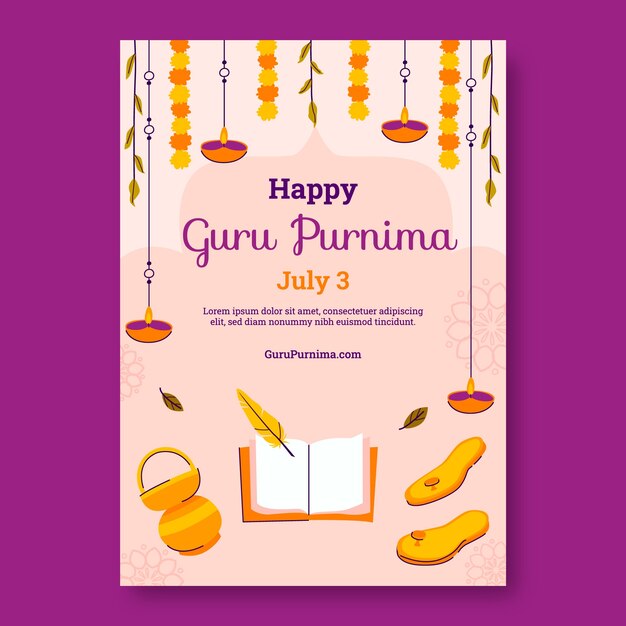 Flat vertical poster template for guru purnima celebration