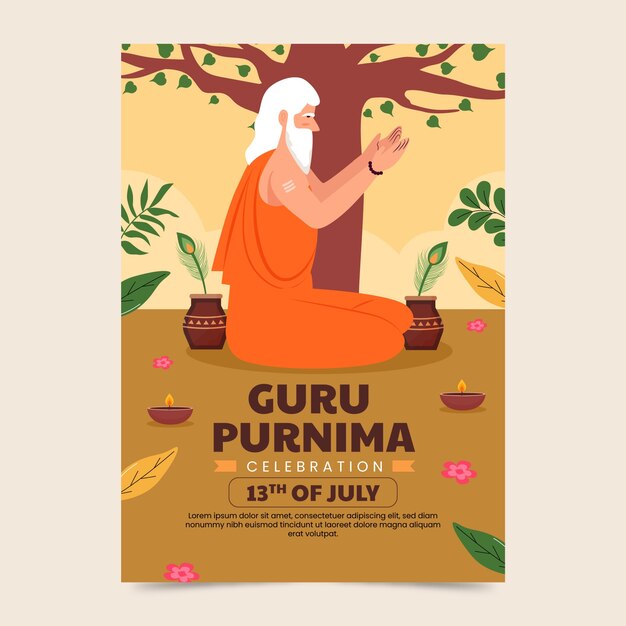 Flat vertical poster template for guru purnima celebration