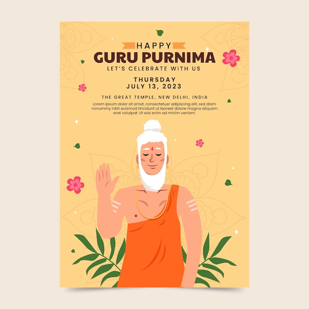 Flat vertical poster template for guru purnima celebration